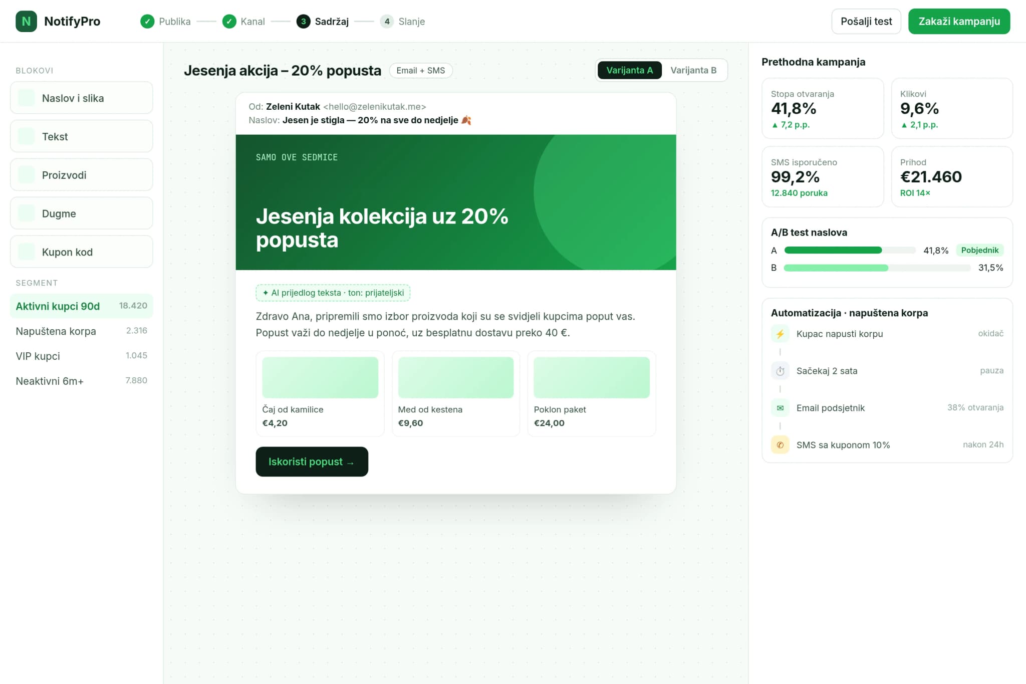 NotifyPro – Email i SMS kampanje uz AI